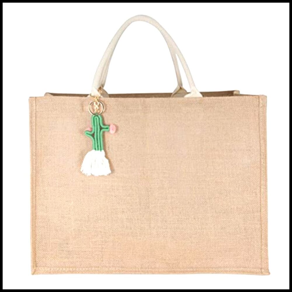 Large Straw Beach Tote Handmade Woven Boho Chic Shoulder Bag Tassel Accent - Picture 6 of 6